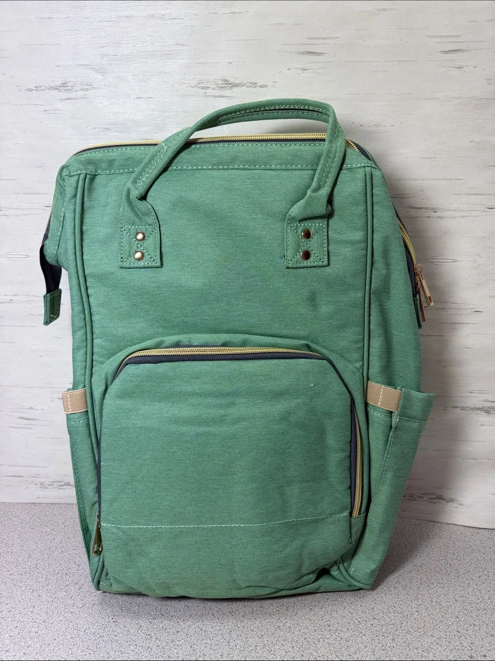 Baby backpack Green Canvas Backpack Tote with Front Pocket